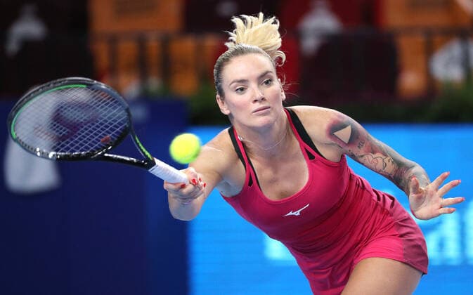 MOSCOW, RUSSIA - OCTOBER 20, 2021: The Czech Republic s Tereza Martincova returns the ball in her women s singles Round of 16 tennis match against Spain s Garbine Muguruza at the VTB Kremlin Cup 2021 at the Luzhniki Sports Palace. Mikhail Tereshchenko TASS  TS114DFE