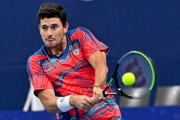 Spanish David Vega Hernandez pictured in action during a doubles men game between Belgian pair Gille-Vliegen and Argentina Delbonis and Spanish Hernandez, a 1 8 finals game at the European Open Tennis ATP, Tennis Herren tournament, in Antwerp, Wednesday 20 October 2021. DIRKxWAEM  x3118041x
