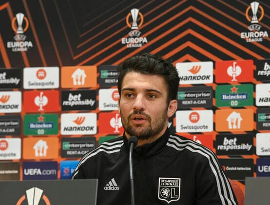 Captain of Olympique Lyon Leo Dubois speak during the press conference, PK, Pressekonferenz prior to football UEFA Europa League game: Sparta Prague vs Olympique Lyon in Prague, Czech Republic, October 20, 2021. (CTKxPhoto MichalxKrumphanzl) CTKPhotoP2021102009010  kru 2