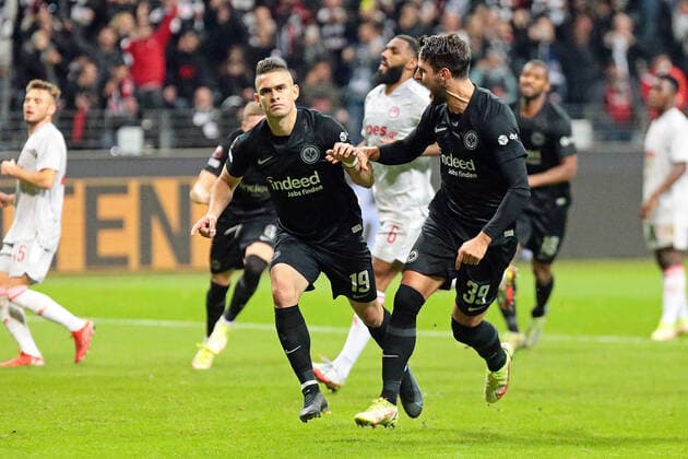 21.10.2021, xovx, Fußball UEFA - Europa League, Eintracht Frankfurt - Olympiakos Piräus v.l. Jubel nach dem Tor zum 1:0 beri Rafael Borre (Eintracht Frankfurt) und Goncalo Paciencia (Eintracht Frankfurt) (DFL DFB REGULATIONS PROHIBIT ANY USE OF PHOTOGRAPHS as IMAGE SEQUENCES and or QUASI-VIDEO) emspor Frankfurt