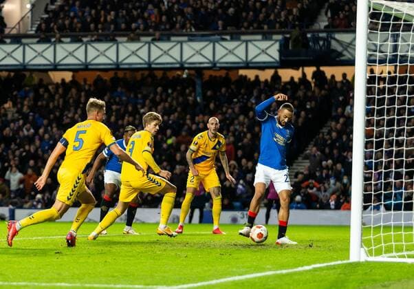 Mandatory Credit: Photo by Luke Nickerson Rangers FC Shutterstock (12547782n) Rangers Forward Kemar Roofe scores his sides second goal Rangers v Brondby, UEFA Europa League, Group A, Football, Ibrox Stadium, Glasgow, UK - 21 Oct 2021 EDITORIAL USE ONLY No use with unauthorised audio, video, data, fixture lists, club league logos or live services. Online in-match use limited to 120 images, no video emulation. No use in betting, games or single club league player publications. Rangers v Brondby, UEFA Europa League, Group A, Football, Ibrox Stadium, Glasgow, UK - 21 Oct 2021 EDITORIAL USE ONLY No use with unauthorised audio, video, data, fixture lists, club league logos or live services. Online in-match use limited to 120 images, no video emulation. No use in betting, games or single club league player publications. Copyright: xLukexNickerson RangersxFC Shutterstockx 12547782n
