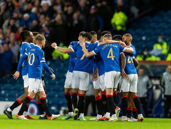 Mandatory Credit: Photo by Luke Nickerson Rangers FC Shutterstock (12547782p) Rangers Forward Kemar Roofe celebrates scoring his sides second goal Rangers v Brondby, UEFA Europa League, Group A, Football, Ibrox Stadium, Glasgow, UK - 21 Oct 2021 EDITORIAL USE ONLY No use with unauthorised audio, video, data, fixture lists, club league logos or live services. Online in-match use limited to 120 images, no video emulation. No use in betting, games or single club league player publications. Rangers v Brondby, UEFA Europa League, Group A, Football, Ibrox Stadium, Glasgow, UK - 21 Oct 2021 EDITORIAL USE ONLY No use with unauthorised audio, video, data, fixture lists, club league logos or live services. Online in-match use limited to 120 images, no video emulation. No use in betting, games or single club league player publications. Copyright: xLukexNickerson RangersxFC Shutterstockx 12547782p