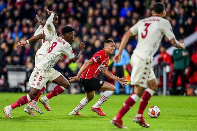 EINDHOVEN - Carlos Vinicius of PSV Eindhoven during the UEFA Europa League match between PSV Eindhoven and AS Monaco at Phillips Stadium on October 21, 2021 in Eindhoven, Netherlands. ANP OLAF KRAAK UEFA Europa League 2021 2022 xVIxANPxSportx xxANPxIVx