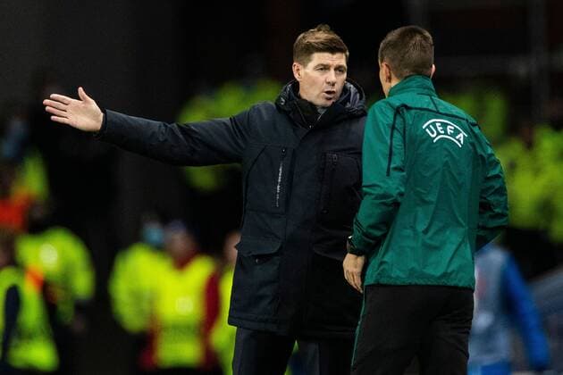 Mandatory Credit: Photo by Kirk O Rourke Rangers FC Shutterstock (12547535ce) Rangers Manager Steven Gerrard reacts after kemar Roofe s goal was disallowed during the Europa League match at Ibrox Stadium, Glasgow. Rangers v Brondby, UEFA Europa League, Group A, Football, Ibrox Stadium, Glasgow, UK - 21 Oct 2021 EDITORIAL USE ONLY No use with unauthorised audio, video, data, fixture lists, club league logos or live services. Online in-match use limited to 120 images, no video emulation. No use in betting, games or single club league player publications. Rangers v Brondby, UEFA Europa League, Group A, Football, Ibrox Stadium, Glasgow, UK - 21 Oct 2021 EDITORIAL USE ONLY No use with unauthorised audio, video, data, fixture lists, club league logos or live services. Online in-match use limited to 120 images, no video emulation. No use in betting, games or single club league player publications. Copyright: xKirkxO Rourke RangersxFC Shutterstockx 12547535ce