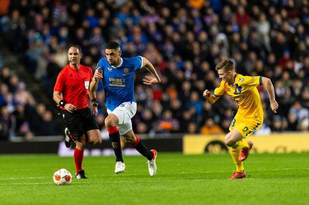 Mandatory Credit: Photo by Luke Nickerson Rangers FC Shutterstock (12547782r) Rangers Defender Leon Balogun runs forward with the ball Rangers v Brondby, UEFA Europa League, Group A, Football, Ibrox Stadium, Glasgow, UK - 21 Oct 2021 EDITORIAL USE ONLY No use with unauthorised audio, video, data, fixture lists, club league logos or live services. Online in-match use limited to 120 images, no video emulation. No use in betting, games or single club league player publications. Rangers v Brondby, UEFA Europa League, Group A, Football, Ibrox Stadium, Glasgow, UK - 21 Oct 2021 EDITORIAL USE ONLY No use with unauthorised audio, video, data, fixture lists, club league logos or live services. Online in-match use limited to 120 images, no video emulation. No use in betting, games or single club league player publications. Copyright: xLukexNickerson RangersxFC Shutterstockx 12547782r