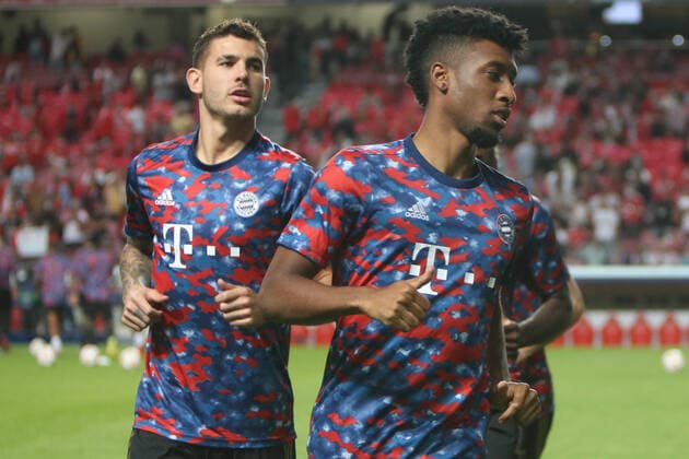 Lucas Hernandez and Kingsley Coman of Bayern Munich during the UEFA Champions League, Group E football match between SL Benfica and Bayern Munich on October 20, 2021 at Estadio da Luz in Lisbon, Portugal FOOTBALL - CHAMPIONS LEAGUE - BENFICA v BAYERN MUNICH LaurentLairys Panoramic  20210507558