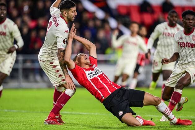 EINDHOVEN - Carlos Vinicius of PSV Eindhoven reacts during the UEFA Europa League match between PSV Eindhoven and AS Monaco at Phillips Stadium on October 21, 2021 in Eindhoven, Netherlands. ANP OLAF KRAAK UEFA Europa League 2021 2022 xVIxANPxSportx xxANPxIVx