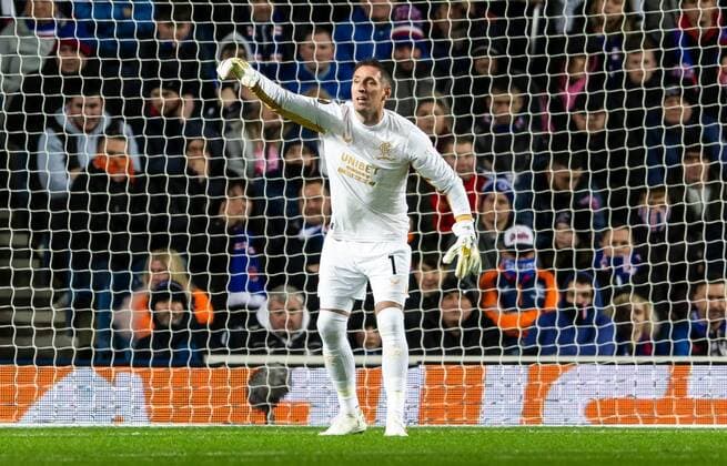 Mandatory Credit: Photo by Luke Nickerson Rangers FC Shutterstock (12547782cl) Rangers Goalkeeper Allan McGregor Rangers v Brondby, UEFA Europa League, Group A, Football, Ibrox Stadium, Glasgow, UK - 21 Oct 2021 EDITORIAL USE ONLY No use with unauthorised audio, video, data, fixture lists, club league logos or live services. Online in-match use limited to 120 images, no video emulation. No use in betting, games or single club league player publications. Rangers v Brondby, UEFA Europa League, Group A, Football, Ibrox Stadium, Glasgow, UK - 21 Oct 2021 EDITORIAL USE ONLY No use with unauthorised audio, video, data, fixture lists, club league logos or live services. Online in-match use limited to 120 images, no video emulation. No use in betting, games or single club league player publications. Copyright: xLukexNickerson RangersxFC Shutterstockx 12547782cl