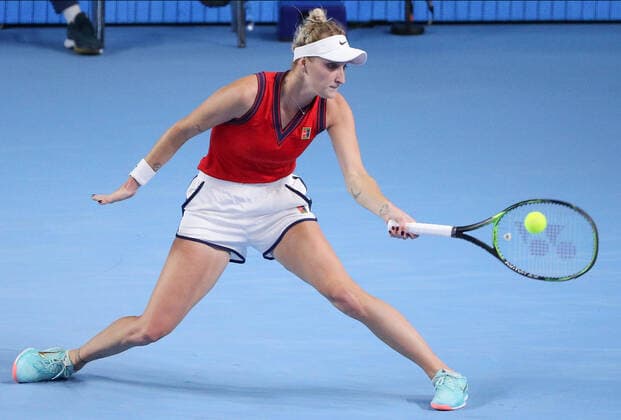 MOSCOW, RUSSIA - OCTOBER 22, 2021: The Czech Republic s Marketa Vondrousova in action in her womenâ€™s singles quarterfinal tennis match against Russia s Anastasia Pavlyuchenkova at the VTB Kremlin Cup 2021 at Irina Viner-Usmanova Rhythmic gymnastics, Rhythmische Sportgymnastik, RSG Center. Mikhail Tereshchenko TASS  TS115337