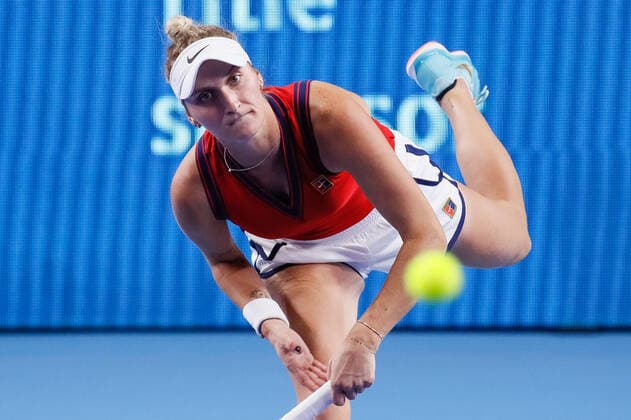 VTB Kremlin Cup 2021 International Tennis Tournament Marketa Vondrousova of Czech Republic serves the ball to Anastasia Pavlyuchenkova of Russia during the women s singles quarterfinal tennis match of the WTA, Tennis Damen 500 VTB Kremlin Cup 2021 International Tennis Tournament at the Irina Viner-Usmanova Gymnastics Palace on October 22, 2021 in Moscow, Russia. Moscow Russia  Copyright: xMikexKireevx kireev-notitle211022_npGpY