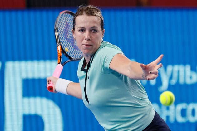 VTB Kremlin Cup 2021 International Tennis Tournament Anastasia Pavlyuchenkova of Russia returns the ball to Marketa Vondrousova of Czech Republic during the women s singles quarterfinal tennis match of the WTA, Tennis Damen 500 VTB Kremlin Cup 2021 International Tennis Tournament at the Irina Viner-Usmanova Gymnastics Palace on October 22, 2021 in Moscow, Russia. Moscow Russia  Copyright: xMikexKireevx kireev-notitle211022_npcje