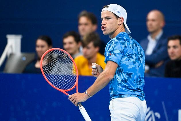 Argentina s Diego Schwartzman celebrates during a singles tennis match between Argentinian Schwartzman and US Nakashima, in the 1 4 finals of the European Open Tennis ATP, Tennis Herren tournament, in Antwerp, Friday 22 October 2021. LAURIExDIEFFEMBACQ  x3121038x