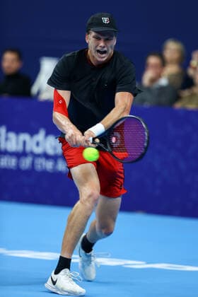 US Jenson Brooksby pictured in action during a singles match between US Brooksby and Spanish Fokina, in the 1 4 finals of the European Open Tennis ATP, Tennis Herren tournament, in Antwerp, Friday 22 October 2021. DAVIDxPINTENS  x3121407x