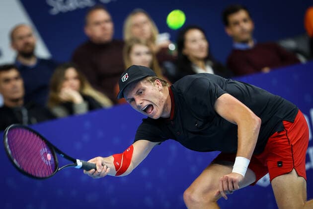 US Jenson Brooksby pictured during a singles match between US Brooksby and Spanish Fokina, in the 1 4 finals of the European Open Tennis ATP, Tennis Herren tournament, in Antwerp, Friday 22 October 2021. DAVIDxPINTENS  x3121408x