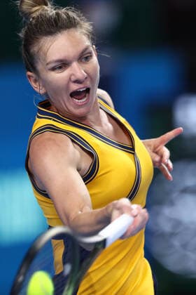 MOSCOW, RUSSIA - OCTOBER 22: Simona Halep in action during The VTB Kremlin Cup on October 22, 2021, at Irina Viner-Usmanova Gymnastics Palace in Moscow, Russia. (Photo by Anatoliy Medved Icon Sportswire) TENNIS: OCT 22 VTB Kremlin Cup Icon2110221975