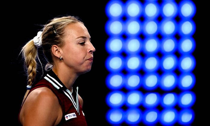 6678971 23.10.2021 Estonia s Anett Kontaveit reacts during the women s singles semifinal tennis match against Czech Republic s Marketa Vondrousova at the Kremlin Cup, in Moscow, Russia. Alexey Filippov Sputnik Russia Tennis Kremlin Cup  50921f074d5da2db