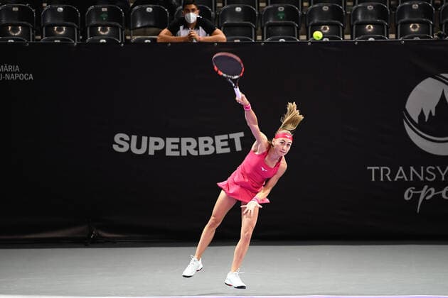 Qualifications for WTA, Tennis Damen 250 Transylvania Open 2021 in Cluj-Napoca Romania, 23 October 2021 in BT Arena Aleksandra Krunic (SER) serving the ball during Aleksandra Krunic v Anna Dnilina (RUS) Qualifications for WTA 250 Transylvania Open 2021 in Cluj-Napoca Romania, 23 October 2021 in BT Arena Cluj-Napoca Cluj Romania Copyright: xAncaxTepeix
