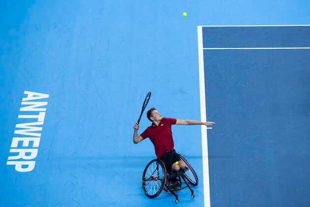 Dutch Ruben Spaargaren in action during a doubles men s game between Belgian Vandorpe and Dutch Ruben Spaargaren versus Dutch Egberink and Scheffers, an exhibition game at the European Open Tennis ATP, Tennis Herren tournament, in Antwerp, Saturday 23 October 2021. KRISTOFxVANxACCOM  x3121894x