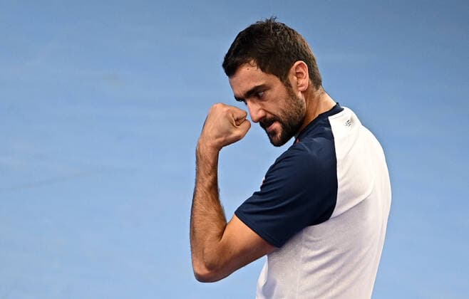 6679160 23.10.2021 Croatia s Marin Cilic reacts during the men s singles semifinal tennis match against Lithuania s Ricardas Berankis at the Kremlin Cup, in Moscow, Russia. Alexey Filippov Sputnik Russia Tennis Kremlin Cup  61dcdbe0fc5f6b2