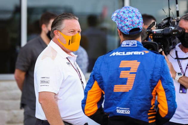 Zak Brown (USA, McLaren F1 Team), 3 Daniel Ricciardo (AUS, McLaren F1 Team), F1 Grand Prix of USA at Circuit of The Americas on October 23, 2021 in Austin, United States of America. (Photo by HOCH ZWEI) Austin United States of America