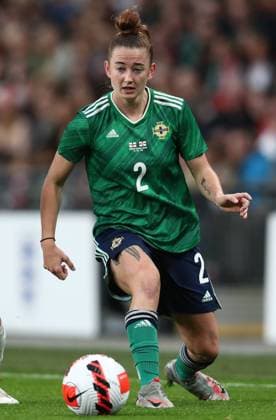 London, England, 23rd October 2021. Rebecca McKenna of Northern Ireland during the FIFA 2023 Women s World Cup Qualifying match at Wembley Stadium, London. Picture credit should read: Paul Terry Sportimage EDITORIAL USE ONLY. No use with unauthorised audio, video, data, fixture lists, club league logos or live services. Online in-match use limited to 120 images, no video emulation. No use in betting, games or single club league player publications. SPI-1267-0067