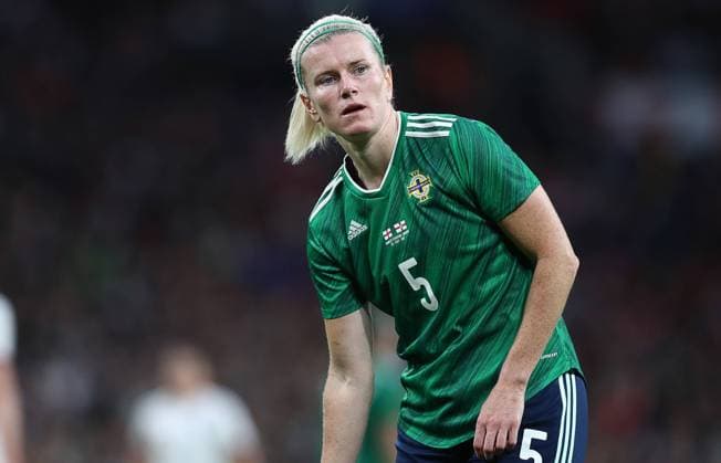 London, England, 23rd October 2021. Julie Nelson of Northern Ireland during the FIFA 2023 Women s World Cup Qualifying match at Wembley Stadium, London. Picture credit should read: Paul Terry Sportimage EDITORIAL USE ONLY. No use with unauthorised audio, video, data, fixture lists, club league logos or live services. Online in-match use limited to 120 images, no video emulation. No use in betting, games or single club league player publications. SPI-1267-0070