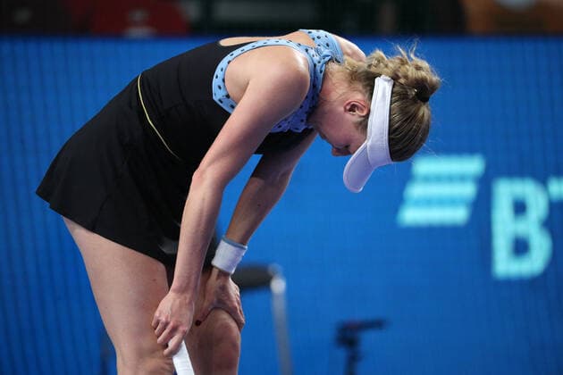 MOSCOW, RUSSIA - OCTOBER 24, 2021: Russia s Ekaterina Alexandrova is seen in her women s singles final match against Estonia s Anett Kontaveit at the VTB Kremlin Cup 2021 international tennis tournament at the Irina Viner-Usmanova Gymnastics Palace. Mikhail Tereshchenko TASS  TS1157CB