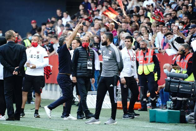 Joie - Christophe Galtier (entraineur de l OGC Nice) FOOTBALL : OGC Nice vs Lyon - Ligue 1 Uber Eats - Nice - 24 10 2021 NorbertScanella Panoramic 