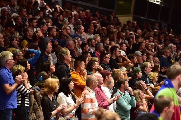 24.10.2021, easyCredit Basketball Bundesliga, BBL, Saison 2021 2022, Herren, Chemnitz Niners - Ratiopharm Ulm, Copyright: Seidel Trienitz Fans in der Arena Chemnitz Messe Chemnitz Sachsen Germany