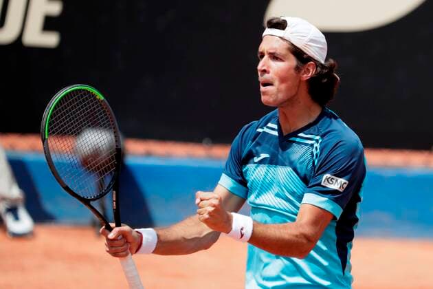 Argentine tennis player Facundo Mena celebrates a score against Austrian Gerald Melzer, during the final match of the ATP, Tennis Herren Tennis Challenger tournament, today, at the Carmel Club in Bogota, Colombia, 24 October 2021. The pair defeated Colombians Nicolas Barrientos and Alejandro Gomez 6-7 (4), 7-5, 10-4 in the final for the title. Final of the ATP Challenger in Bogota !ACHTUNG: NUR REDAKTIONELLE NUTZUNG!  Copyright: xCarlosxOrtegax AME1771 20211024-8be27fad9c389f8732ca9dddd11c869335f93542