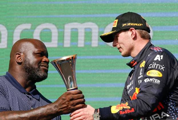 Shaquille Shaq Rashaun O Neal (USA), 33 Max Verstappen (NED, Red Bull Racing), F1 Grand Prix of USA at Circuit of The Americas on October 24, 2021 in Austin, United States of America. (Photo by HOCH ZWEI) Austin United States of America