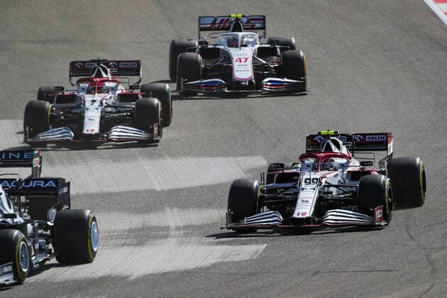 99 Antonio Giovinazzi (ITA, Alfa Romeo Racing ORLEN), 7 Kimi Raikkonen (FIN, Alfa Romeo Racing ORLEN), 47 Mick Schumacher (GER, Haas F1 Team), F1 Grand Prix of USA at Circuit of The Americas on October 24, 2021 in Austin, United States of America. (Photo by HOCH ZWEI) Austin United States of America