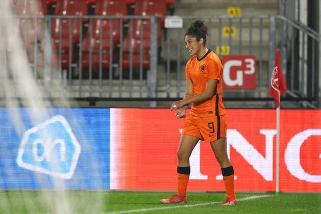 ALMERE, 25-10-2021 , Yanmar Stadium, season 2021 2022 , friendly game. Netherlands U23 player Chimera Ripa celebrating 2-0 during the match Netherlands U23 (women) - Italy U23 Netherlands U23 (women) - Italy U23  x14067287x Copyright: