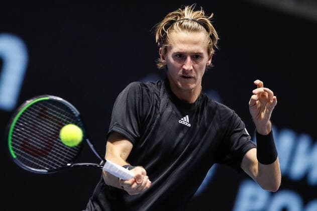 ATP, Tennis Herren St. Petersburg Open 2021 International Tennis Tournament Sebastian Korda of United States returns the ball to Nino Serdarusic of Croatia during the men s singles Round of 32 tennis match of the ATP 250 St. Petersburg Open 2021 International Tennis Tournament at the Sibur Arena on October 25, 2021 in Saint Petersburg, Russia. Saint Petersburg Russia  Copyright: xMikexKireevx kireev-notitle211025_npl0C