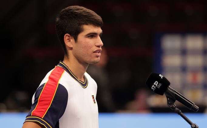TENNIS - ATP, Tennis Herren Erste Bank Open VIENNA,AUSTRIA,25.OCT.21 - TENNIS - ATP World Tour, Erste Bank Open. Image shows Carlos Alcaraz (ESP). Keywords: interview.  GEPAxpictures xWalterxLuger