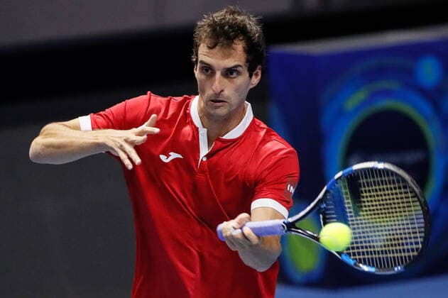 ATP, Tennis Herren St. Petersburg Open 2021 International Tennis Tournament Albert Ramos-Vinolas of Spain returns the ball to Marin Cilic of Croatia during the men s singles Round of 16 tennis match of the ATP 250 St. Petersburg Open 2021 International Tennis Tournament at the Sibur Arena on October 26, 2021 in Saint Petersburg, Russia. Saint Petersburg Russia  Copyright: xMikexKireevx kireev-notitle211027_npjqr