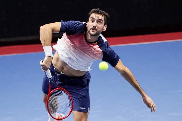 ATP, Tennis Herren St. Petersburg Open 2021 International Tennis Tournament Marin Cilic of Croatia serves the ball to Albert Ramos-Vinolas of Spain during the men s singles Round of 16 tennis match of the ATP 250 St. Petersburg Open 2021 International Tennis Tournament at the Sibur Arena on October 26, 2021 in Saint Petersburg, Russia. Saint Petersburg Russia  Copyright: xMikexKireevx kireev-notitle211027_np2cd