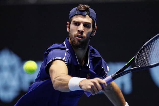 ATP, Tennis Herren St. Petersburg Open 2021 International Tennis Tournament Karen Khachanov of Russia returns the ball to Adrian Mannarino of France during the men s singles Round of 32 tennis match of the ATP 250 St. Petersburg Open 2021 International Tennis Tournament at the Sibur Arena on October 26, 2021 in Saint Petersburg, Russia. Saint Petersburg Russia  Copyright: xMikexKireevx kireev-notitle211027_nphNo
