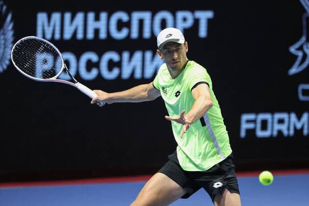 October 28, 2021, St. Petersburg, Russia: John Millman of Australia seen in action during a tennis match against Aslan Karatsev of Russia at the St. Petersburg Open, 2021 tennis tournament at Sibur Arena..Final score: St. Petersburg Russia - ZUMAs197 20211028_zaa_s197_052 Copyright: xMaksimxKonstantinovx