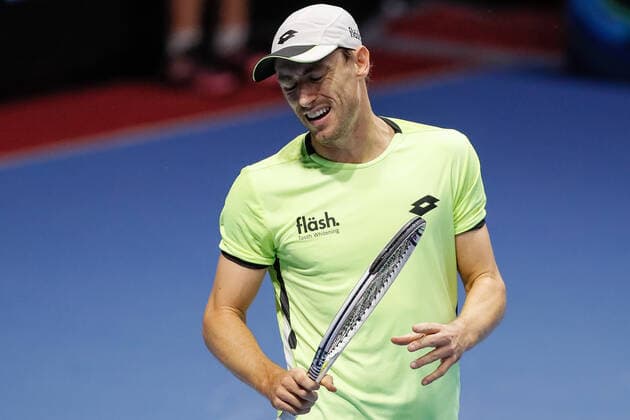 ATP, Tennis Herren St. Petersburg Open 2021 International Tennis Tournament John Millman of Australia reacts during the men s singles quarterfinal tennis match of the ATP 250 St. Petersburg Open 2021 International Tennis Tournament against Taylor Fritz of United States at the Sibur Arena on October 29, 2021 in Saint Petersburg, Russia. Saint Petersburg Russia  Copyright: xMikexKireevx kireev-notitle211029_npuMk