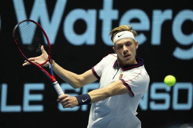 Saint Petersburg, Russia - 29 october 2021: Tennis. Jan-Lennard Struff plays during a match against Denis Shapovalov at the St.Petersburg Open 2021 tennis tournament. Denis Shapovalov. MaksimxKonstantinov