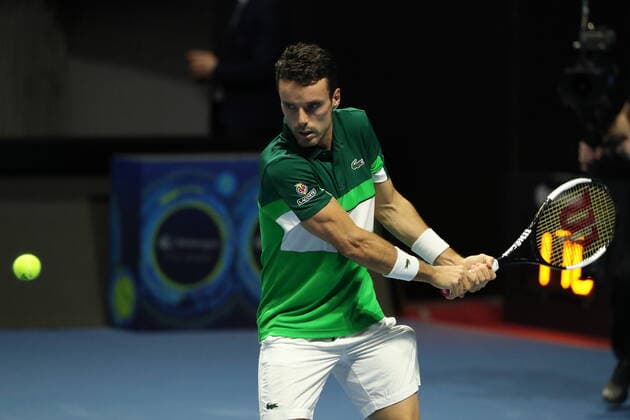 Saint Petersburg, Russia - 29 october 2021: Tennis. Roberto Bautista Agut plays during a match against Marin Cilic at the St.Petersburg Open 2021 tennis tournament. Roberto Bautista Agut. MaksimxKonstantinov