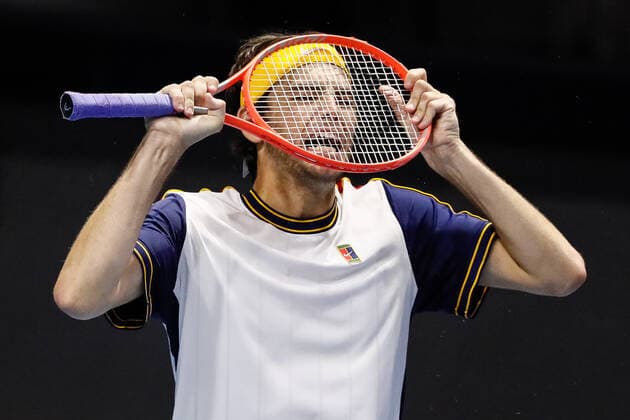 Sport Bilder des Tages ATP, Tennis Herren St. Petersburg Open 2021 International Tennis Tournament Taylor Fritz of United States reacts during the men s singles semifinal tennis match of the ATP 250 St. Petersburg Open 2021 International Tennis Tournament against Jan-Lennard Struff of Germany at the Sibur Arena on October 30, 2021 in Saint Petersburg, Russia. Saint Petersburg Russia  Copyright: xMikexKireevx kireev-notitle211030_nppeN