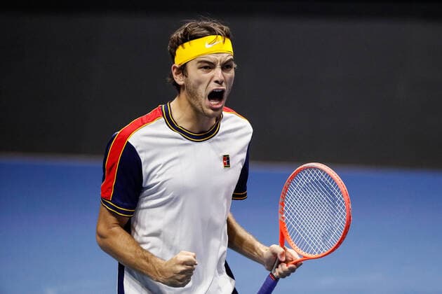 ATP, Tennis Herren St. Petersburg Open 2021 International Tennis Tournament Taylor Fritz of United States celebrates victory over Jan-Lennard Struff of Germany during the men s singles semifinal tennis match of the ATP 250 St. Petersburg Open 2021 International Tennis Tournament at the Sibur Arena on October 30, 2021 in Saint Petersburg, Russia. Saint Petersburg Russia  Copyright: xMikexKireevx kireev-notitle211030_nplNi