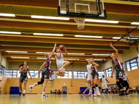 Duesseldorf, Germany, October 30 Evgenia Kollatou ( 23 Capitol Bascats ) scores two points during the 1. Toyota Damen Basketball Bundesliga game between the Capitol Bascats Duesseldorf and TSV 1880 Wasserburg at Wekita Sportarena in Duesseldorf Tatjana Herzberg SPP Capitol Bascats Duesseldorf v TSV 1880 Wasserburg, 1. Toyota Damen Basketball Bundes Game, Wekita Sportarena 