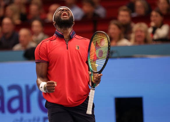 Sport Bilder des Tages TENNIS - ATP, Tennis Herren Erste Bank Open VIENNA,AUSTRIA,30.OCT.21 - TENNIS - ATP World Tour, Erste Bank Open. Image shows the rejoicing of Frances Tiafoe (USA).  GEPAxpictures xWalterxLuger