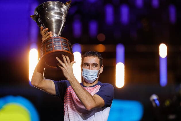 ATP, Tennis Herren St. Petersburg Open 2021 International Tennis Tournament Marin Cilic of Croatia celebrates with the trophy during the prize-giving ceremony following the men s singles final tennis match of the ATP 250 St. Petersburg Open 2021 International Tennis Tournament at the Sibur Arena on October 31, 2021 in Saint Petersburg, Russia. Saint Petersburg Russia  Copyright: xMikexKireevx kireev-notitle211031_npUuJ