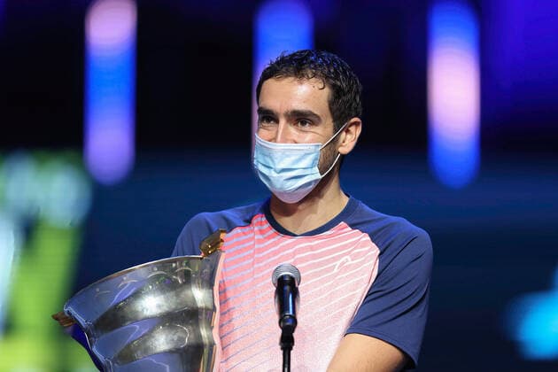 October 31, 2021, St. Petersburg, Russia: Marin Cilic of Croatia seen holding a trophy during the award ceremony for the winners of the final match of 2021 St. Petersburg Open tennis tournament between Taylor Fritz of USA and Marin Cilic of Croatia at Sibur Arena..Taylor Fritz won the men s final match against Marin Cilic. St. Petersburg Russia - ZUMAs197 20211031_zaa_s197_205 Copyright: xMaksimxKonstantinovx