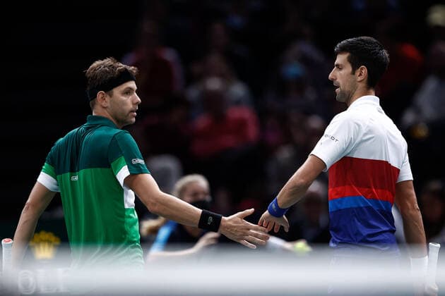 Novak DJOKOVIC (SRB) Filip KRAJINOVIC (SRB) TENNIS : Rolex Paris Masters - Jour 1 - 01 11 2021 AurelienMorissard Panoramic 