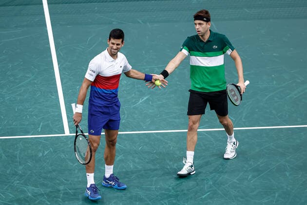 Novak DJOKOVIC (SRB) Filip KRAJINOVIC (SRB) TENNIS : Rolex Paris Masters - Jour 1 - 01 11 2021 AurelienMorissard Panoramic 
